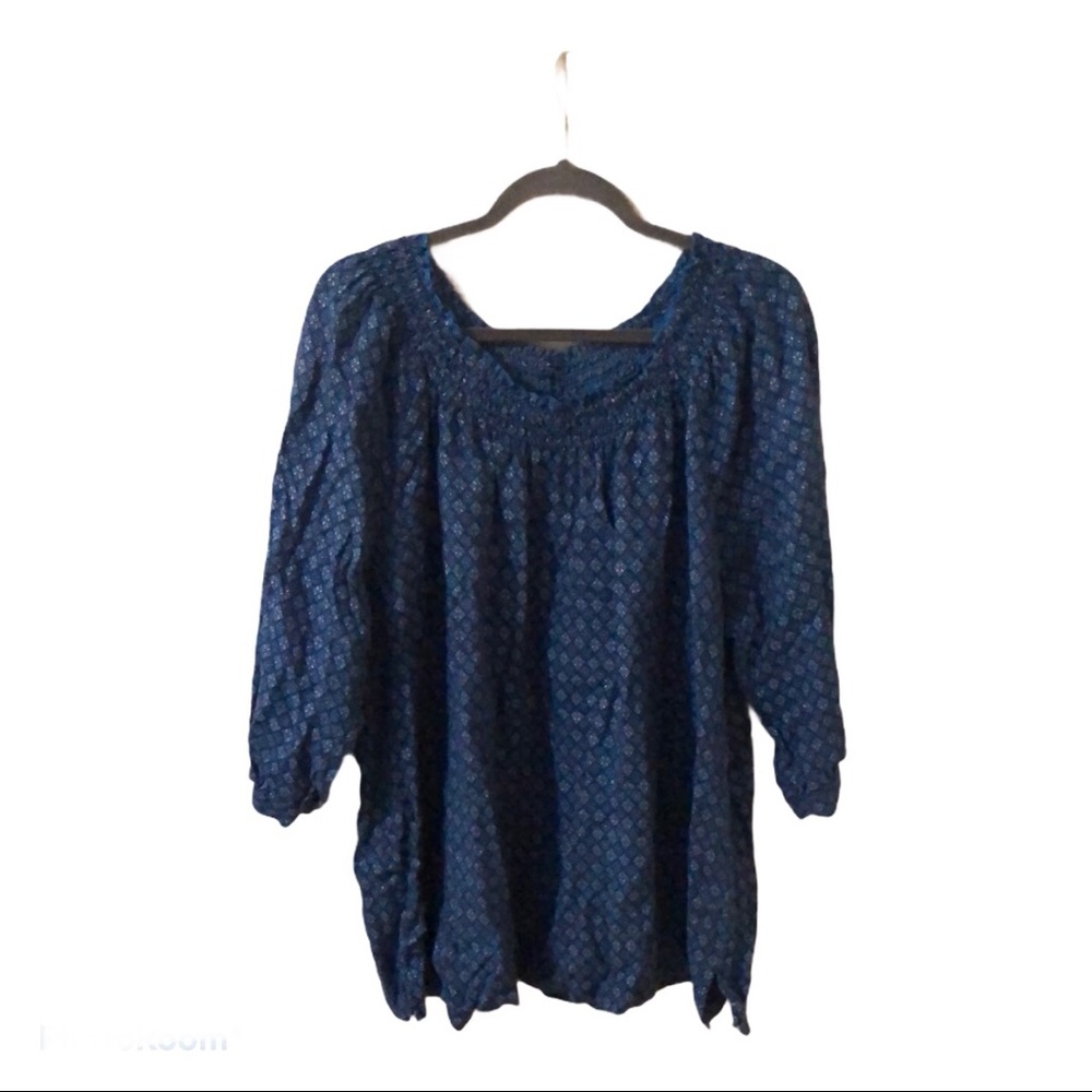 Lands’ end  blue floral 3/4 sleeve peasant top